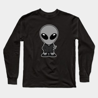 Alien Holding Up 'Rock On' Hand Sign Long Sleeve T-Shirt